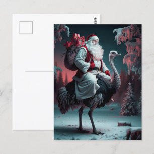 Carte Postale Père Noël drôle et Noël de neige de l'autruche