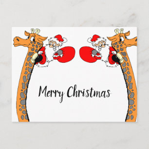 Carte Postale Père Noël drôle sur girafe Joyeux Noël