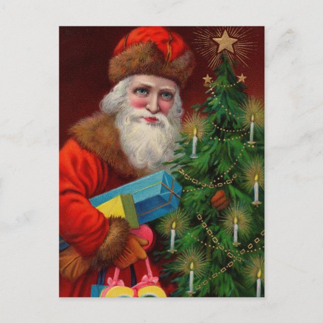 Carte postale père Noël en rouge (Devant)