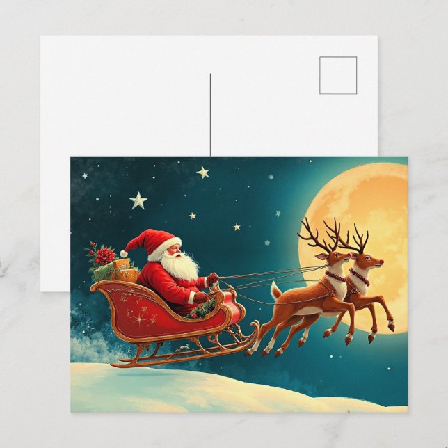 Carte Postale Père Noël en traîneau (Devant / Derrière)