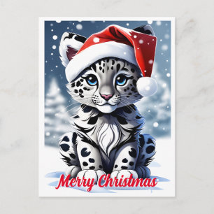 Carte Postale Père Noël enneigé d'hiver Mignon Léopard des neige