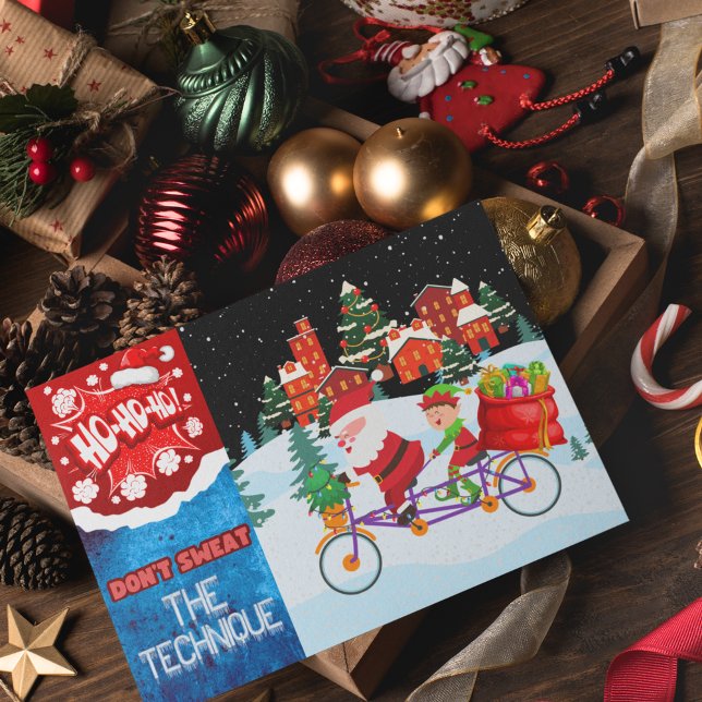 Carte postale père Noël et Elf's Snowy Bike Ride H (Créateur téléchargé)