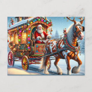 Carte Postale Père Noël et Irish Cob Horse avec Antlers