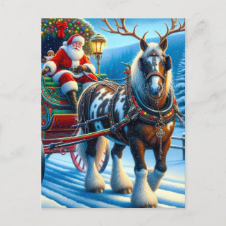 Carte Postale Père Noël et Irish Cob Horse avec Antlers