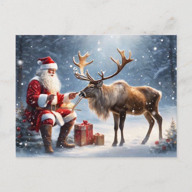 Carte Postale Père Noël et l'art des rennes (Devant)
