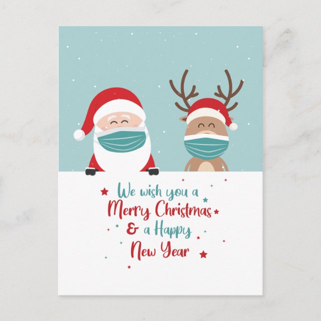 Carte Postale Père Noël et Reindeer Nous vous souhaitons un joye (Devant)