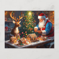 Père Noël et rennes font maison de pain d'épices