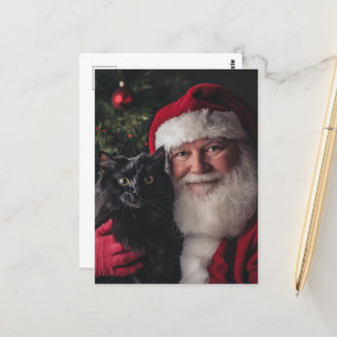 Carte Postale Père Noël et un chat noir