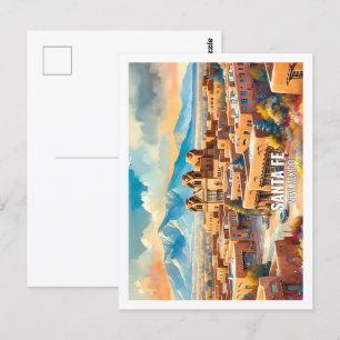 Carte Postale Père Noël Fe Nouveau Mexique USA Fameux Place aqua