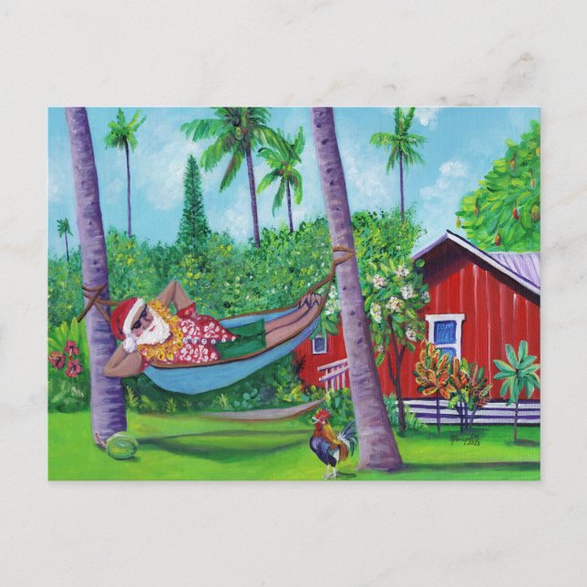 Carte Postale Père Noël hawaïen en vacances à Hawaï (Devant)