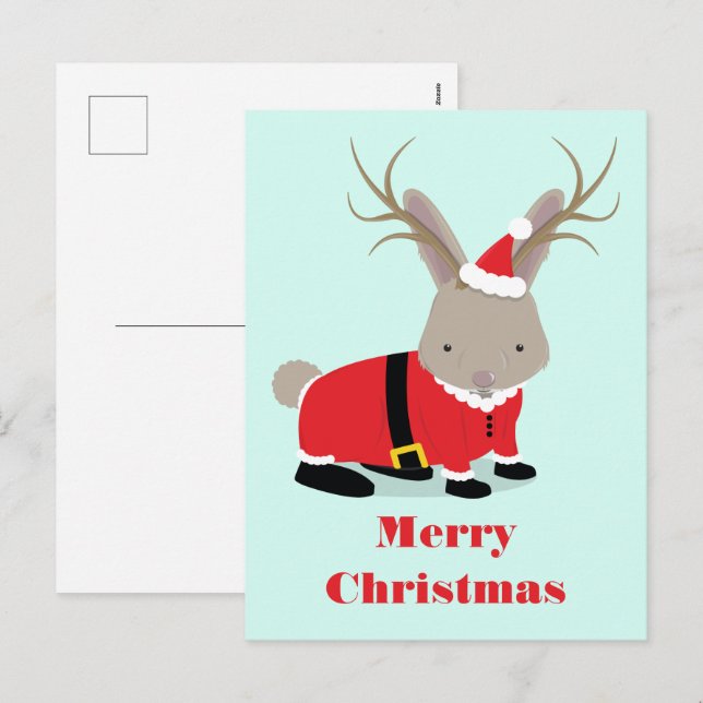 Carte postale père Noël Jackalope Christmas Holida (Devant / Derrière)