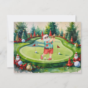 Carte Postale PÈRE NOËL joue au golf pendant les Fêtes de Noël