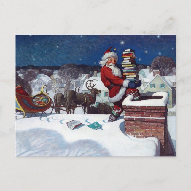 Carte Postale Père Noël livrant un chargement de livres par Wyet (Devant)