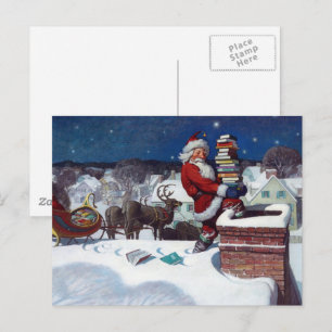 Carte Postale Père Noël livrant un chargement de livres par Wyet
