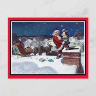 Carte Postale Père Noël livrant une cargaison de livres