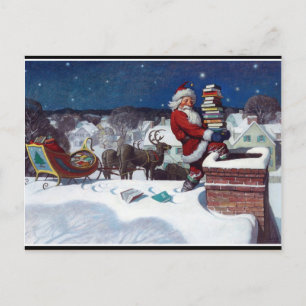 Carte Postale Père Noël livre une cargaison de livres par Wyeth