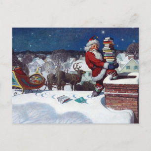 Carte Postale Père Noël livre une cargaison de livres par Wyeth