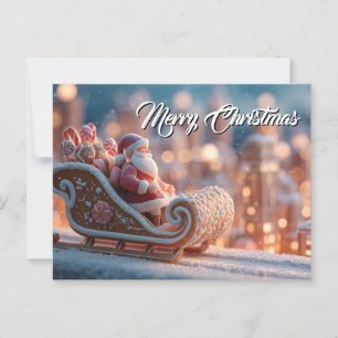Carte Postale Père Noël miniature en Sleigh de pain d'épices