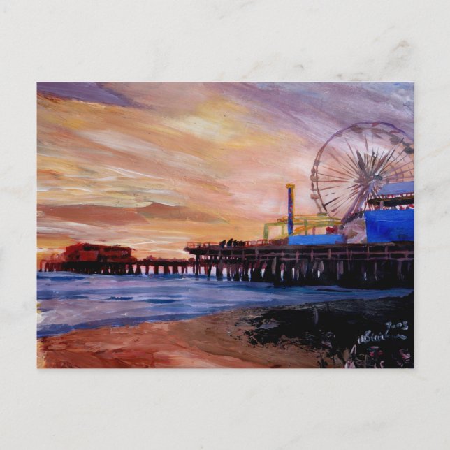 Carte Postale père Noël Monica Pier Au coucher Du Soleil (Devant)