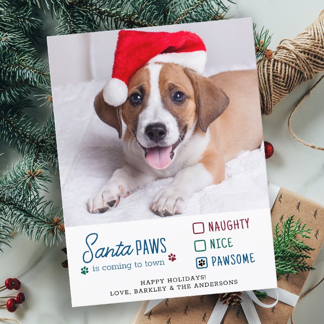 Carte Postale Père Noël Paws Naughty Nice Chien Pet Photo Holida (Créateur téléchargé)