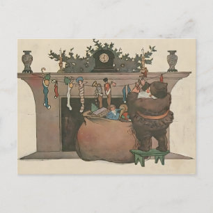 Carte Postale Père Noël rustique accrochant des chaussettes au m