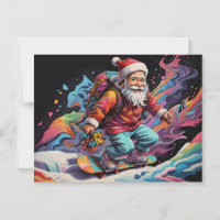 Père Noël snowboard couleurs psychédéliques