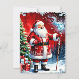 Carte Postale Père Noël tenant un bâton magique
