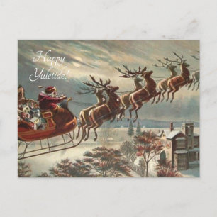 Carte Postale Père Noël victorienne au-dessus de la ville