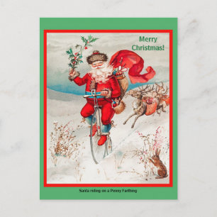 Carte Postale Père Noël vintage à bicyclette Penny Farthing (cop