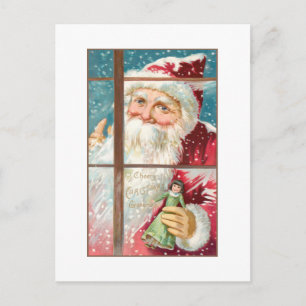 Carte Postale Père Noël vintage à Snowy Window