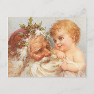 Carte Postale Père Noël vintage avec bébé - Noël
