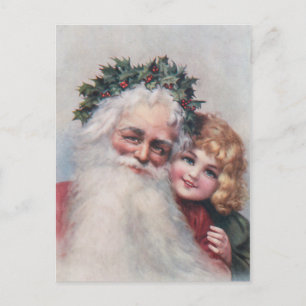 Carte Postale Père Noël vintage et enfant souriant