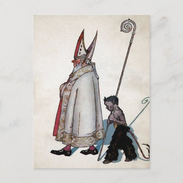 Carte Postale Père Noël vintage & Krampus (Devant)