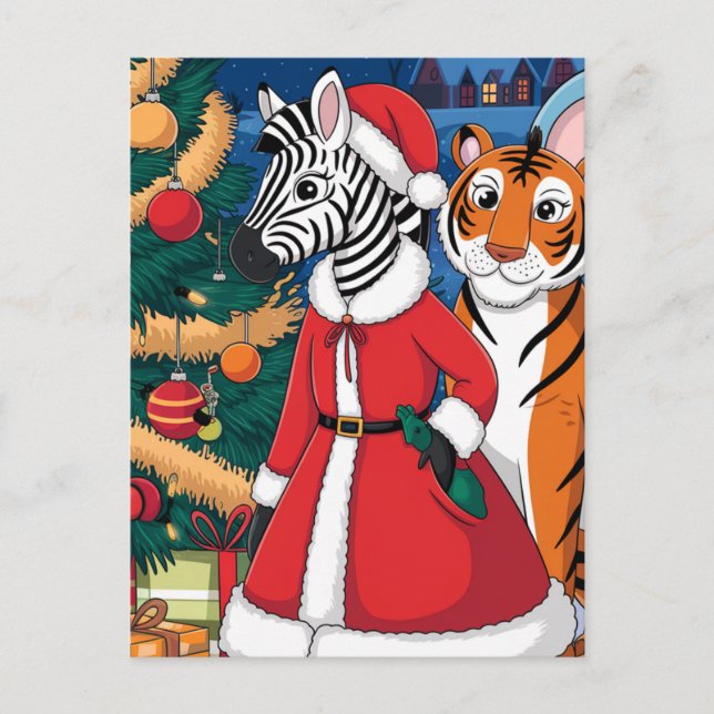 Carte Postale Père Noël Zebra, Tigre (Devant)