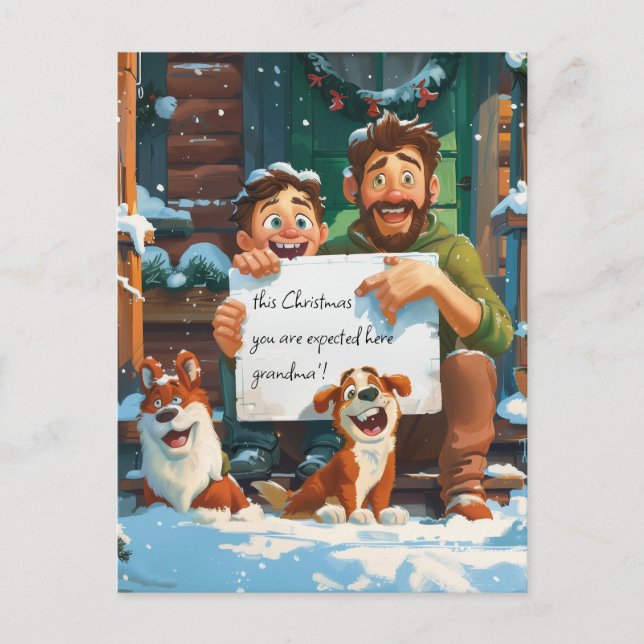 Carte Postale Père, son fils et deux chiens (Devant)