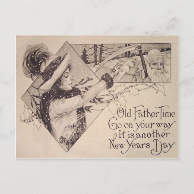 Carte Postale Père Temps Femme Scythe Holly (Devant)