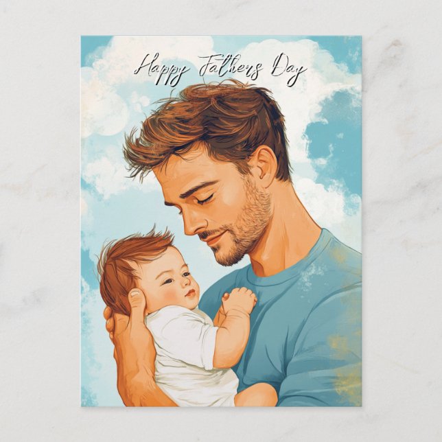 Carte Postale Père tenant à l'intérieur le message de l'enfant (Devant)