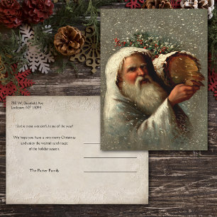 Carte Postale Père vintage Noël en neige avec Yule Log