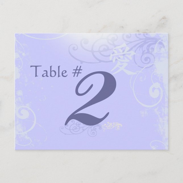 Carte Postale Périwinkle Kanji Love Swirl Mariage Numéro de tabl (Devant)