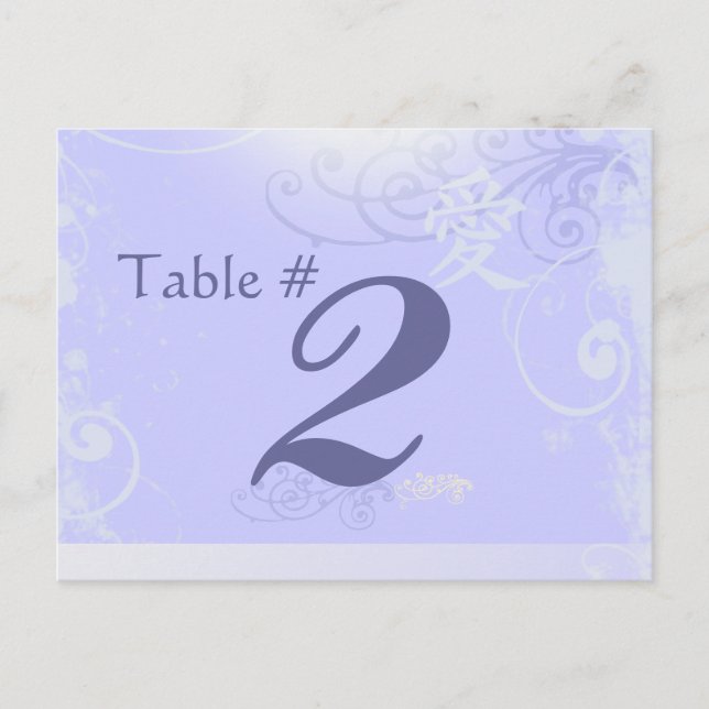Carte Postale Périwinkle Kanji Love Swirl Mariage Numéro de tabl (Devant)