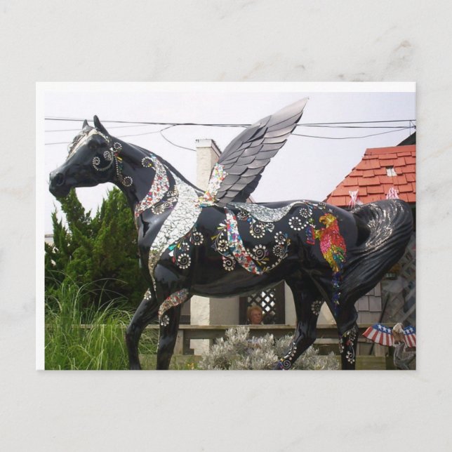 Carte Postale Perroquet à cheval ailé et parties scintillant (Devant)