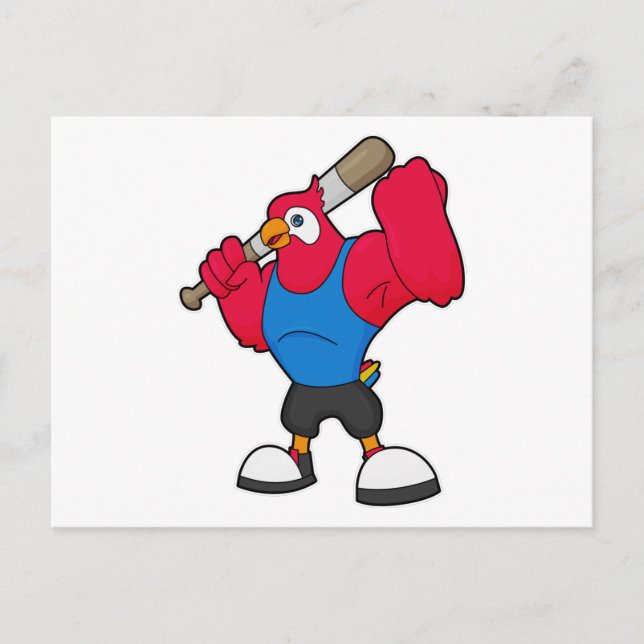 Carte Postale Perroquet au baseball avec une batte de baseball (Devant)