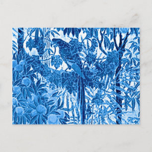 Carte Postale Perroquet dans un décor de jungle, bleu indigo et 