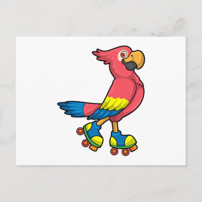 Carte Postale Perroquet en patineur avec des patins à roulettes (Devant)