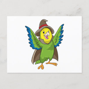 Carte Postale Perroquet en sorcier avec chapeau