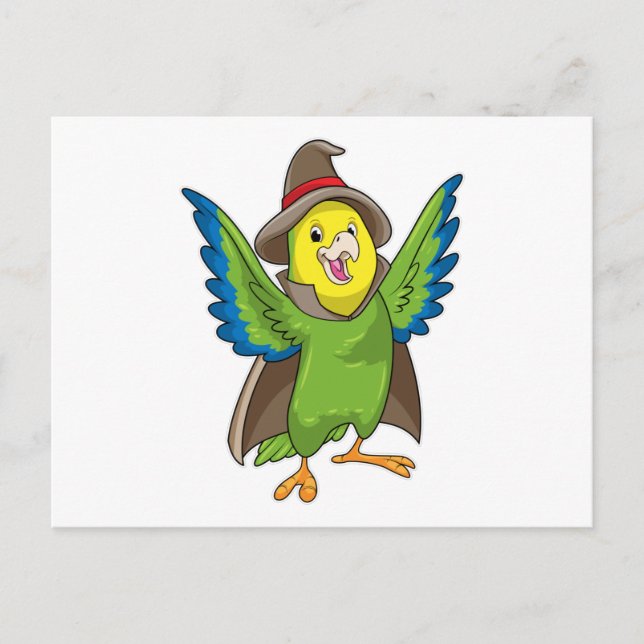 Carte Postale Perroquet en sorcier avec chapeau (Devant)