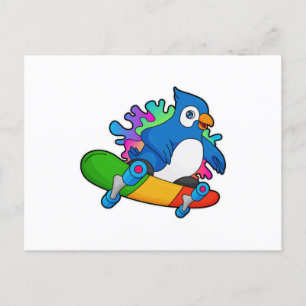 Carte Postale Perroquet en tant que skate avec skateboard