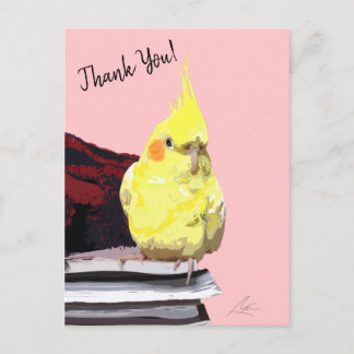 Carte Postale Perroquet Jaune Réaliste Sur Livres Moderne Rose