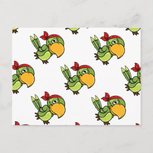Carte Postale Perroquet vert caricature