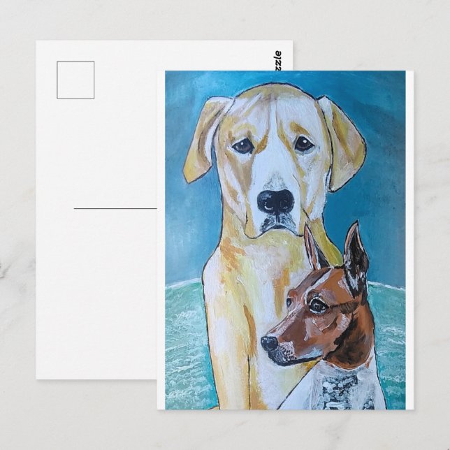 Carte Postale Perros en la Playa Peinture d'Alfred Fox (Devant / Derrière)